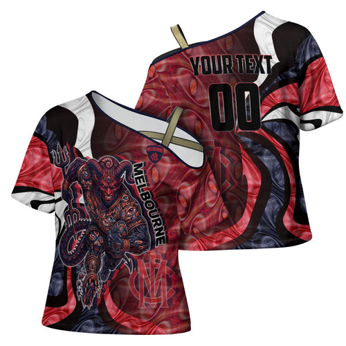 Personalised Melbourne Demons Cross Shoulder Shirt Trippy Psychedelic Abstract Art Mascot Football Fans