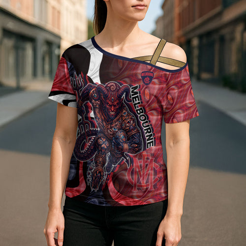 Personalised Melbourne Demons Cross Shoulder Shirt Trippy Psychedelic Abstract Art Mascot Football Fans