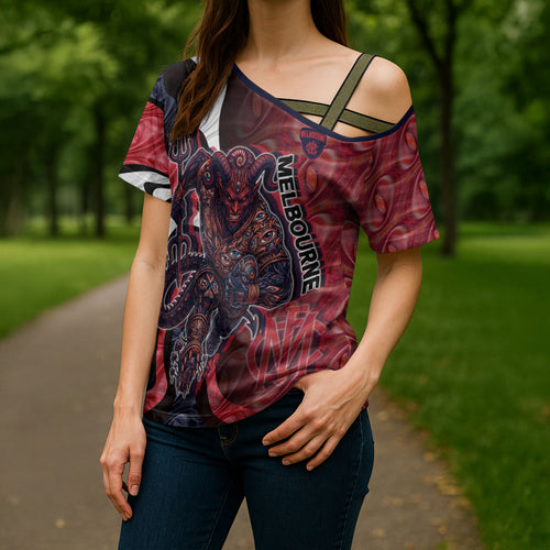 Personalised Melbourne Demons Cross Shoulder Shirt Trippy Psychedelic Abstract Art Mascot Football Fans