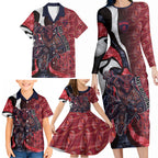 Personalised Melbourne Demons Family Matching Long Sleeve Bodycon Dress and Hawaiian Shirt Trippy Psychedelic Abstract Art Mascot Football Fans