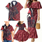 Personalised Melbourne Demons Family Matching Mermaid Dress and Hawaiian Shirt Trippy Psychedelic Abstract Art Mascot Football Fans