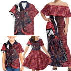 Personalised Melbourne Demons Family Matching Off Shoulder Maxi Dress and Hawaiian Shirt Trippy Psychedelic Abstract Art Mascot Football Fans