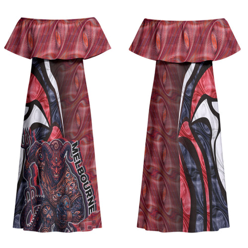 Personalised Melbourne Demons Family Matching Off Shoulder Maxi Dress and Hawaiian Shirt Trippy Psychedelic Abstract Art Mascot Football Fans