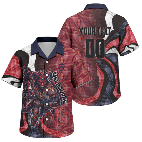 Personalised Melbourne Demons Family Matching Off Shoulder Maxi Dress and Hawaiian Shirt Trippy Psychedelic Abstract Art Mascot Football Fans