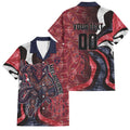 Personalised Melbourne Demons Family Matching Off Shoulder Short Dress and Hawaiian Shirt Trippy Psychedelic Abstract Art Mascot Football Fans