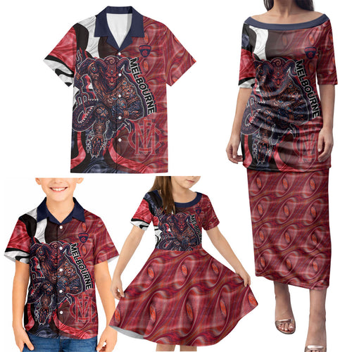 Personalised Melbourne Demons Family Matching Puletasi and Hawaiian Shirt Trippy Psychedelic Abstract Art Mascot Football Fans
