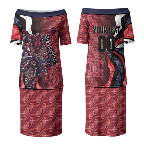 Personalised Melbourne Demons Family Matching Puletasi and Hawaiian Shirt Trippy Psychedelic Abstract Art Mascot Football Fans