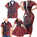 Personalised Melbourne Demons Family Matching Short Sleeve Bodycon Dress and Hawaiian Shirt Trippy Psychedelic Abstract Art Mascot Football Fans