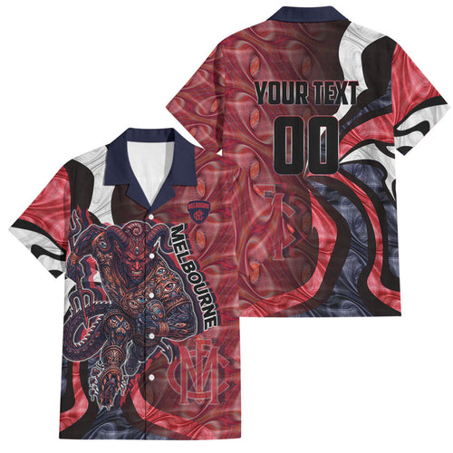 Personalised Melbourne Demons Family Matching Summer Maxi Dress and Hawaiian Shirt Trippy Psychedelic Abstract Art Mascot Football Fans