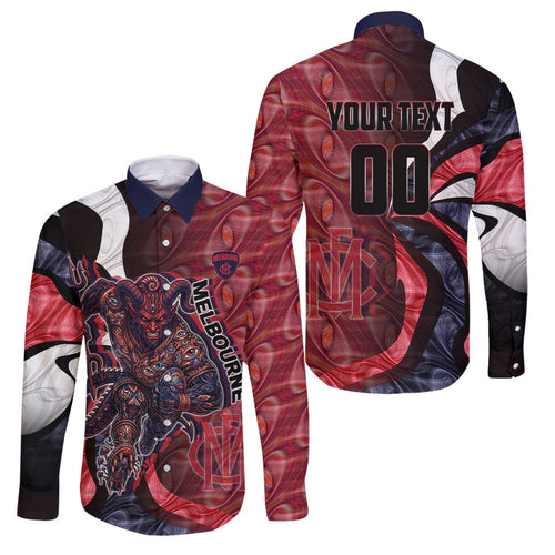 Personalised Melbourne Demons Family Matching Summer Maxi Dress and Hawaiian Shirt Trippy Psychedelic Abstract Art Mascot Football Fans