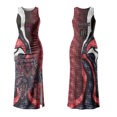 Personalised Melbourne Demons Family Matching Tank Maxi Dress and Hawaiian Shirt Trippy Psychedelic Abstract Art Mascot Football Fans
