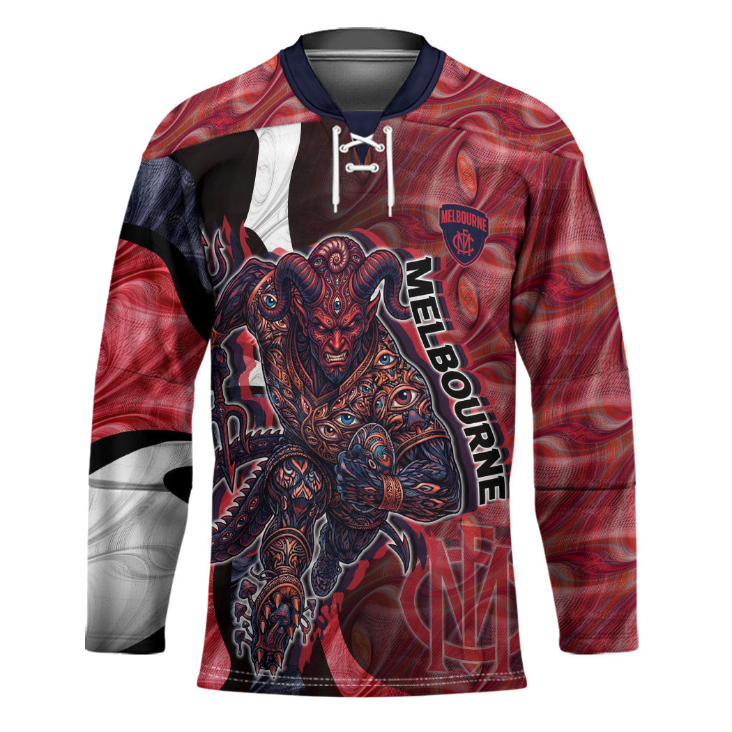 Personalised Melbourne Demons Hockey Jersey Trippy Psychedelic Abstract Art Mascot Football Fans