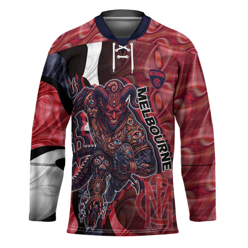 Personalised Melbourne Demons Hockey Jersey Trippy Psychedelic Abstract Art Mascot Football Fans