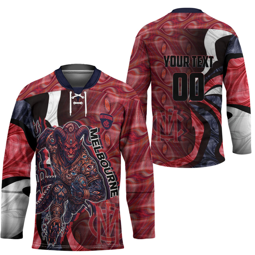 Personalised Melbourne Demons Hockey Jersey Trippy Psychedelic Abstract Art Mascot Football Fans
