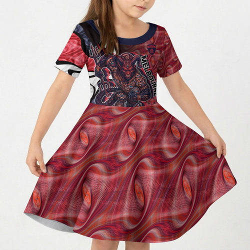 Personalised Melbourne Demons Kid Short Sleeve Dress Trippy Psychedelic Abstract Art Mascot Football Fans