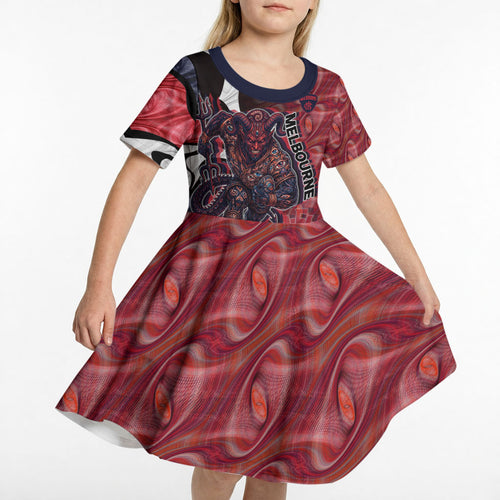 Personalised Melbourne Demons Kid Short Sleeve Dress Trippy Psychedelic Abstract Art Mascot Football Fans