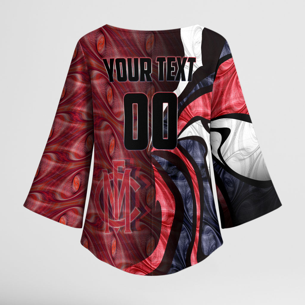 Personalised Melbourne Demons Kimono Sleeve Blouse Trippy Psychedelic Abstract Art Mascot Football Fans