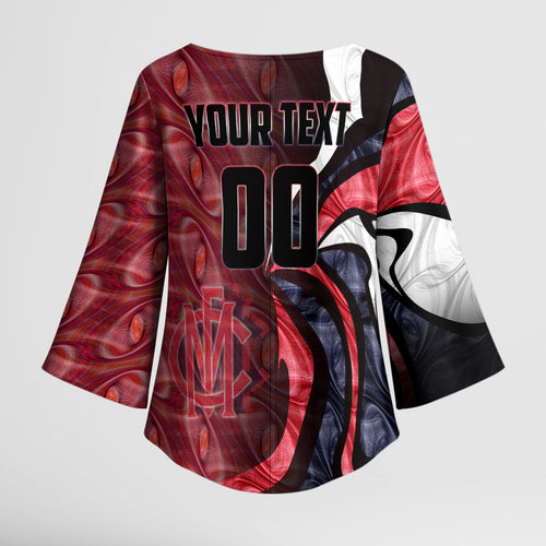 Personalised Melbourne Demons Kimono Sleeve Blouse Trippy Psychedelic Abstract Art Mascot Football Fans