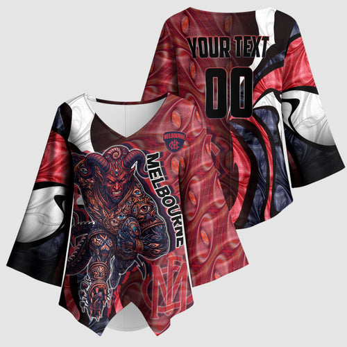 Personalised Melbourne Demons Kimono Sleeve Blouse Trippy Psychedelic Abstract Art Mascot Football Fans