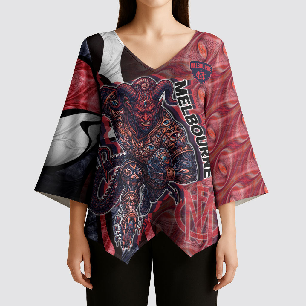 Personalised Melbourne Demons Kimono Sleeve Blouse Trippy Psychedelic Abstract Art Mascot Football Fans