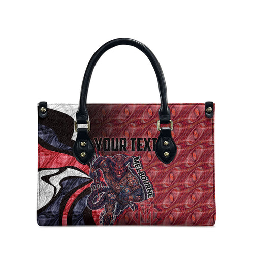 Personalised Melbourne Demons Leather Bag Trippy Psychedelic Abstract Art Mascot Football Fans