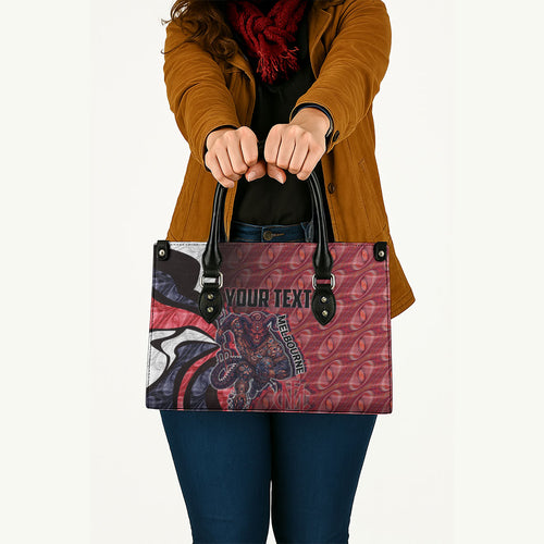 Personalised Melbourne Demons Leather Bag Trippy Psychedelic Abstract Art Mascot Football Fans