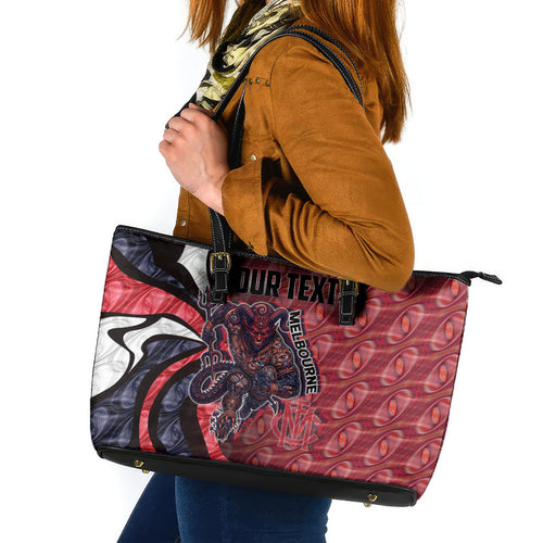 Personalised Melbourne Demons Leather Tote Bag Trippy Psychedelic Abstract Art Mascot Football Fans