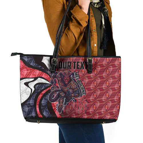 Personalised Melbourne Demons Leather Tote Bag Trippy Psychedelic Abstract Art Mascot Football Fans