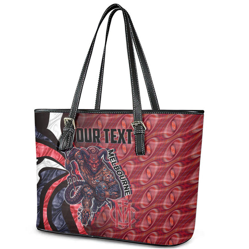 Personalised Melbourne Demons Leather Tote Bag Trippy Psychedelic Abstract Art Mascot Football Fans
