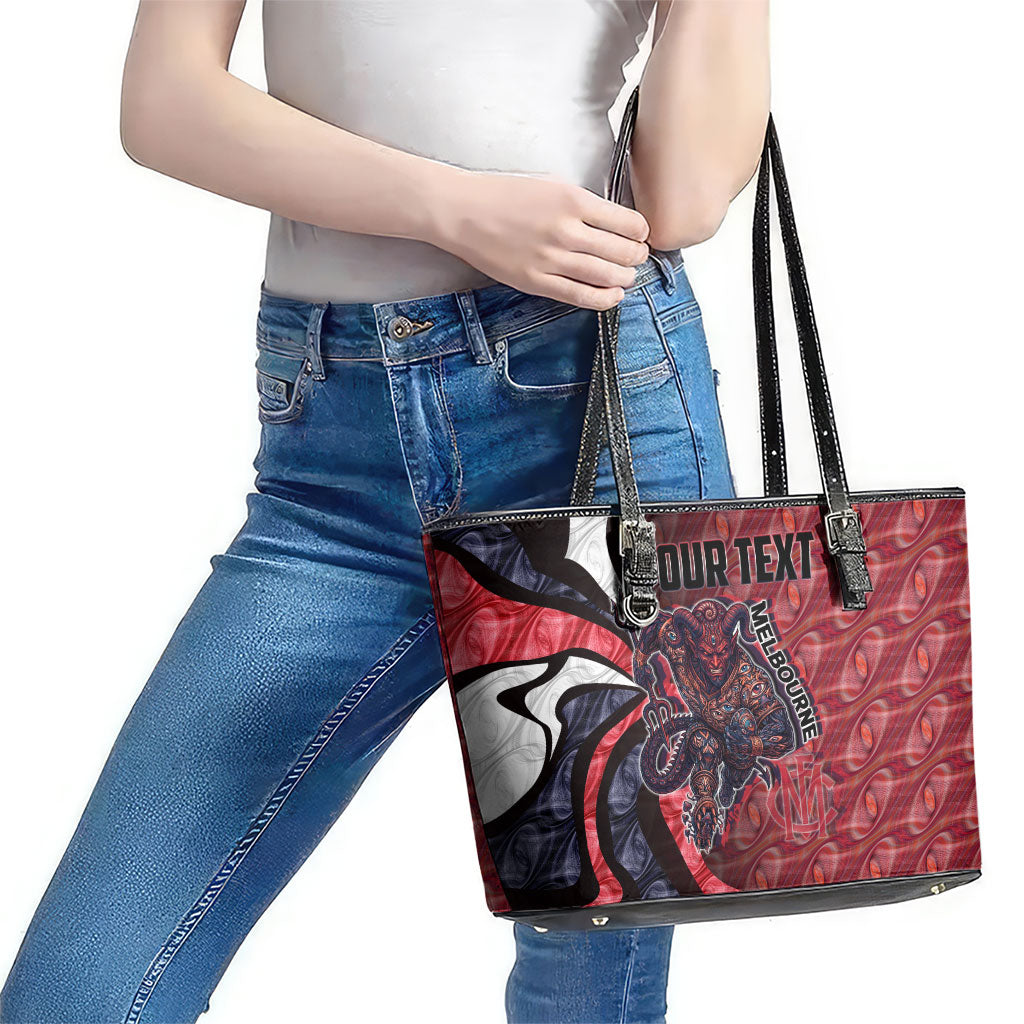 Personalised Melbourne Demons Leather Tote Bag Trippy Psychedelic Abstract Art Mascot Football Fans