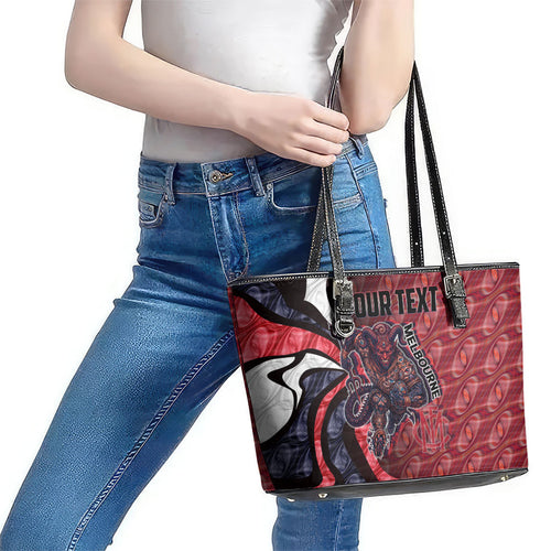Personalised Melbourne Demons Leather Tote Bag Trippy Psychedelic Abstract Art Mascot Football Fans