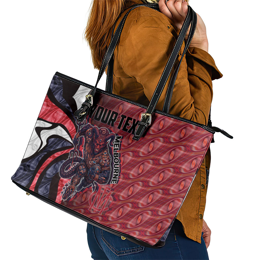 Personalised Melbourne Demons Leather Tote Bag Trippy Psychedelic Abstract Art Mascot Football Fans