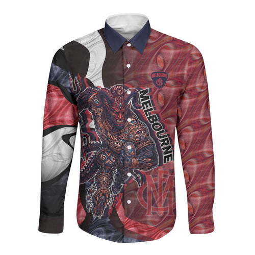 Personalised Melbourne Demons Long Sleeve Button Shirt Trippy Psychedelic Abstract Art Mascot Football Fans
