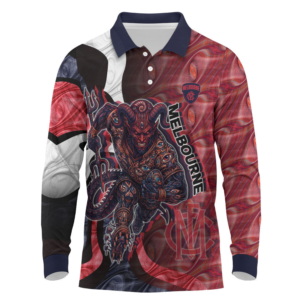 Personalised Melbourne Demons Long Sleeve Polo Shirt Trippy Psychedelic Abstract Art Mascot Football Fans