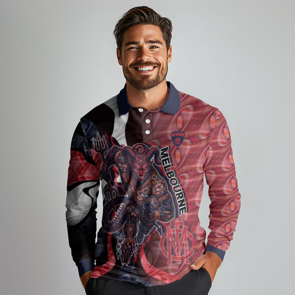 Personalised Melbourne Demons Long Sleeve Polo Shirt Trippy Psychedelic Abstract Art Mascot Football Fans