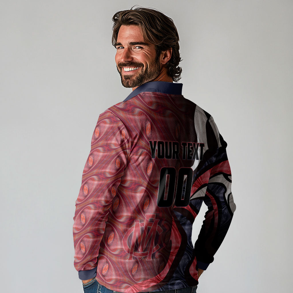 Personalised Melbourne Demons Long Sleeve Polo Shirt Trippy Psychedelic Abstract Art Mascot Football Fans