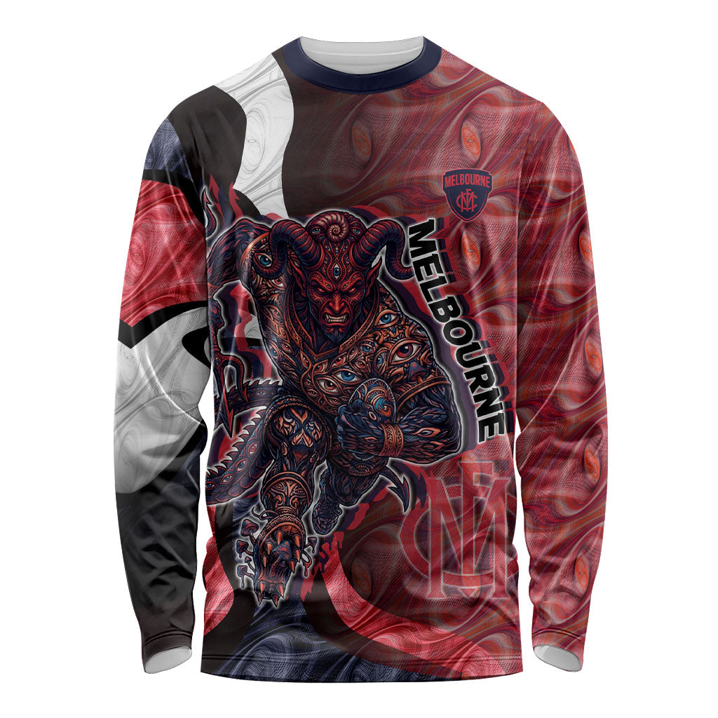 Personalised Melbourne Demons Long Sleeve Shirt Trippy Psychedelic Abstract Art Mascot Football Fans
