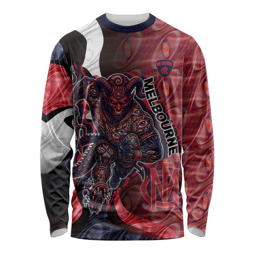 Personalised Melbourne Demons Long Sleeve Shirt Trippy Psychedelic Abstract Art Mascot Football Fans