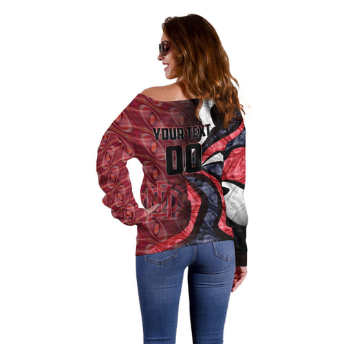 Personalised Melbourne Demons Off Shoulder Sweater Trippy Psychedelic Abstract Art Mascot Football Fans