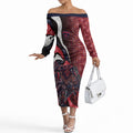 Personalised Melbourne Demons Off The Shoulder Long Sleeve Dress Trippy Psychedelic Abstract Art Mascot Football Fans