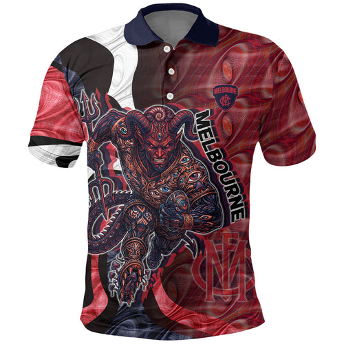 Personalised Melbourne Demons Polo Shirt Trippy Psychedelic Abstract Art Mascot Football Fans