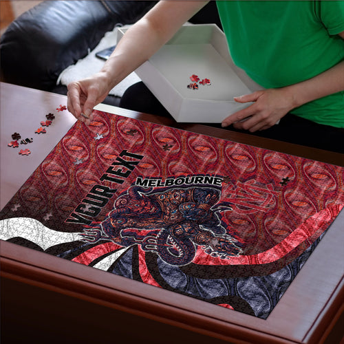 Personalised Melbourne Demons Puzzle Trippy Psychedelic Abstract Art Mascot Football Fans
