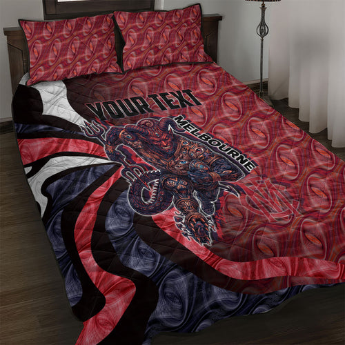 Personalised Melbourne Demons Quilt Bed Set Trippy Psychedelic Abstract Art Mascot Football Fans
