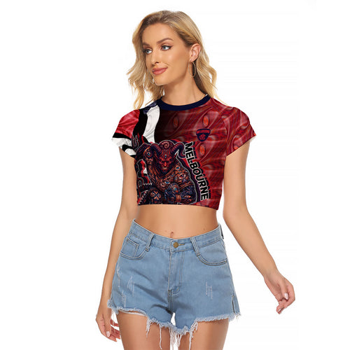 Personalised Melbourne Demons Raglan Cropped T Shirt Trippy Psychedelic Abstract Art Mascot Football Fans