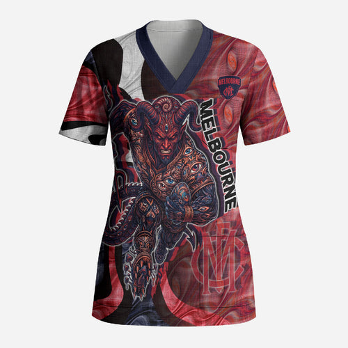 Personalised Melbourne Demons Scrub Top Trippy Psychedelic Abstract Art Mascot Football Fans