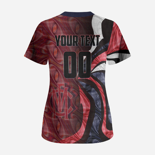 Personalised Melbourne Demons Scrub Top Trippy Psychedelic Abstract Art Mascot Football Fans