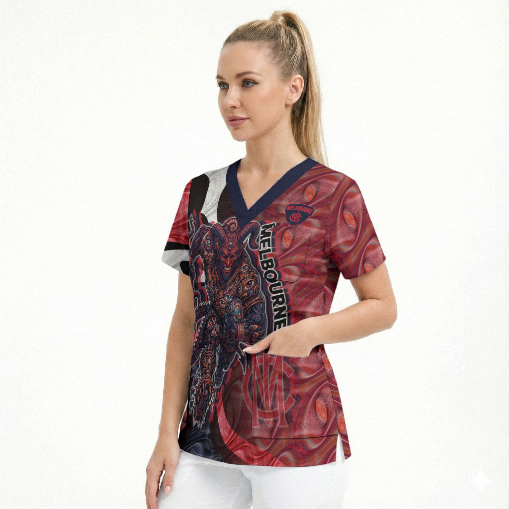 Personalised Melbourne Demons Scrub Top Trippy Psychedelic Abstract Art Mascot Football Fans