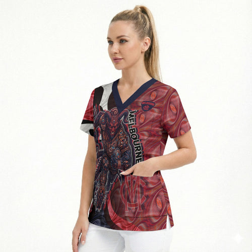 Personalised Melbourne Demons Scrub Top Trippy Psychedelic Abstract Art Mascot Football Fans