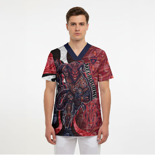 Personalised Melbourne Demons Scrub Top Trippy Psychedelic Abstract Art Mascot Football Fans