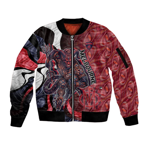 Personalised Melbourne Demons Sleeve Zip Bomber Jacket Trippy Psychedelic Abstract Art Mascot Football Fans